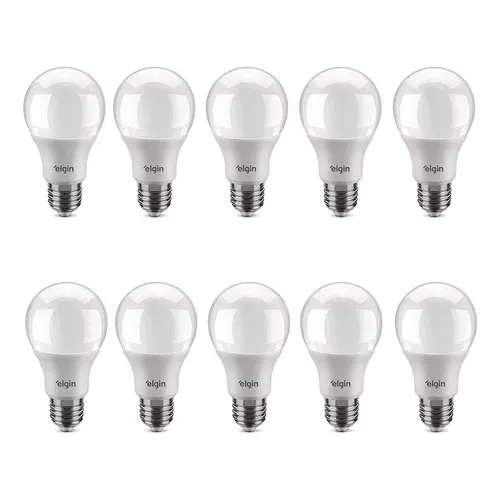 Kit 10 Lâmpadas Led 9w Bulbo Bivolt Branca Fria 6500k Elgin