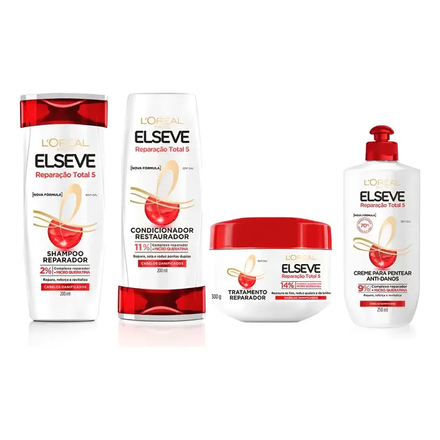 Kit Elseve Reparação Total 5 Shampoo+condi+máscara+ Creme