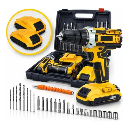 Parafusadeira Furadeira Impacto Sem Fio 48v 2 Bateria Bivolt Amarelo 48v 50 Hz/60 Hz