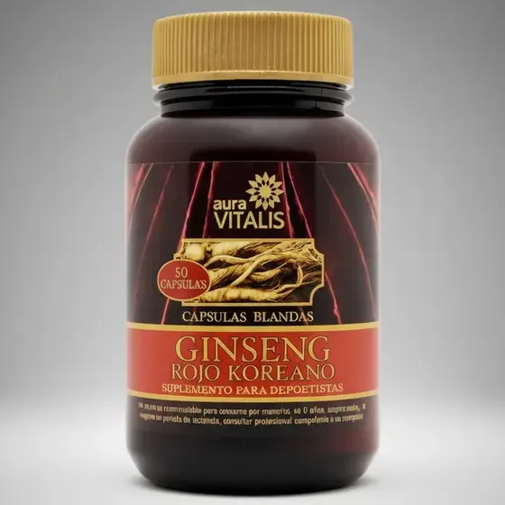Ginseng Rojo Koreano 50 Capsulas Blandas. Aura Vitalis Sin Sabor