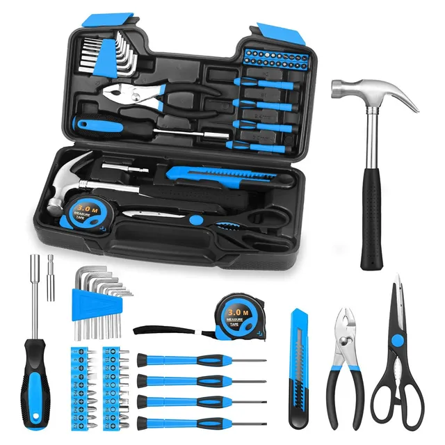 Juego de herramientas para el hogar de 39 piezas, kit de herramientas manuales pequeñas de reparación general en caja de herramientas, estuche de almacenamiento para el hogar, garaje y oficina.