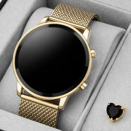 Relógio Feminino Digital Led Original + Colar Par De Brincos Dourado