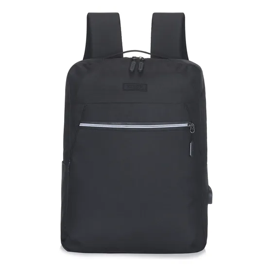 Mochila Portanotebook Bossi Usb Reforzada Oficina Urbana Color Negro Diseño De La Tela Lisa
