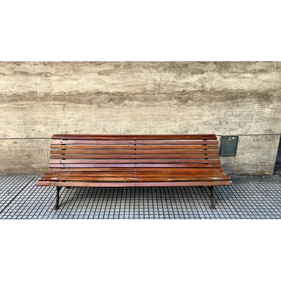 Antiguo Banco De Plaza En Madera Y Hiero Gran Tamaño Laqueado Marrón