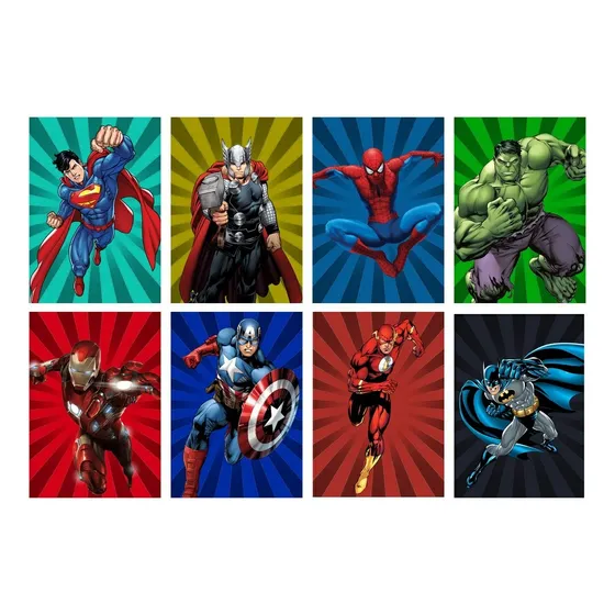 8 Quadros Super Herois Infantil Vingadores Menino  21x30