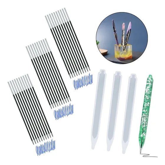 3 Molde De Silicone E 30 Refil Carga Caneta Resina Epóxi Cor Azul