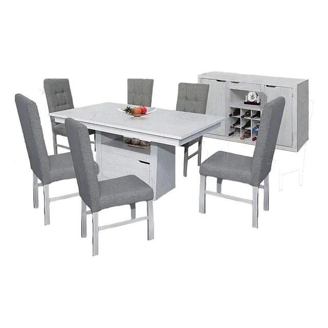 Antecomedor Belgica 6 Sillas Gris Diseño de la tela de las sillas Liso