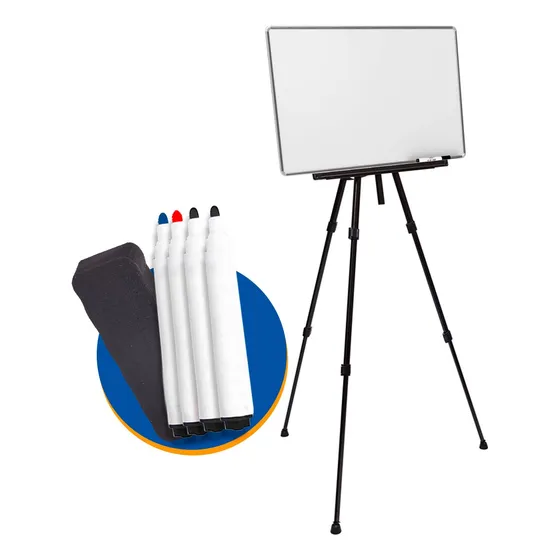 Lousa Quadro Branco Alumínio 50x70cm + Suporte Tripé Stalo