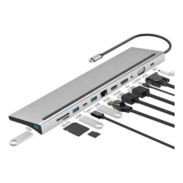 Hub Estacion Adaptador Tipo C 12 En 1 Multiport Displayport