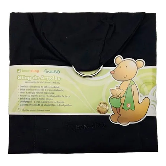 Sling De Argolas Carrega Bebe Preto Com Bolso Passeio