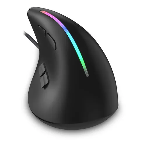 Mouse Óptico Vertical Ergonômico Com Fio Usb Led Rgb 9 Botões 12800 Dpi Para Pc Notebook Fire Phoenix D7 Preto