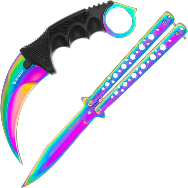 Cuchillo Karambit Y Navaja Mariposa Combo Tornasol Csgo