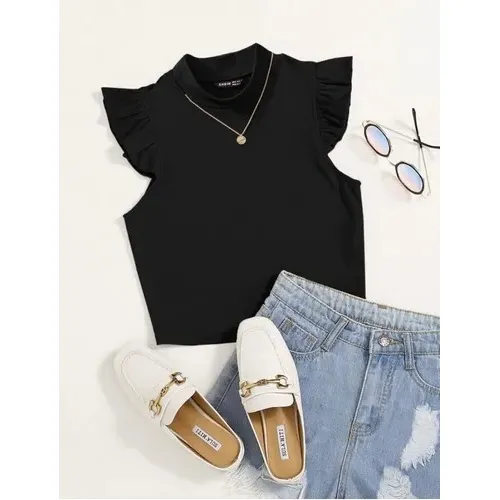 Crop Top De Mangas Con Volado Shein