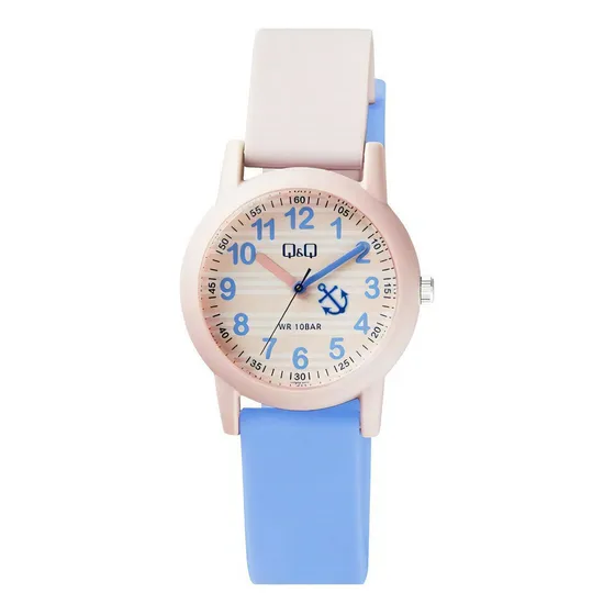 Reloj Q&q Caucho Azul Y Rosa Caratula Rallada Vs49j002y