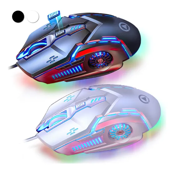 Mouse Gamer Mecánico Ergonómico Rgb Usb 2 Pcs Negro Y Blanco IOTWE