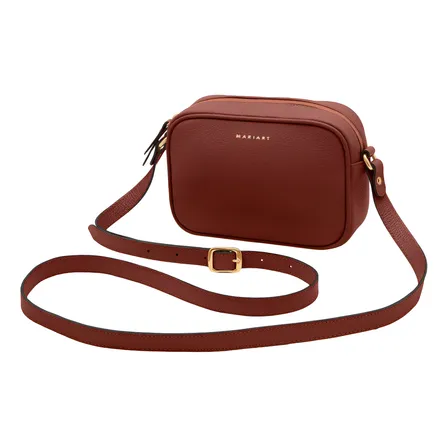 Bolsa Transversal Feminina De Couro Bovino Mariart Mini Jeri Cor Terracota Desenho Do Tecido Lisa