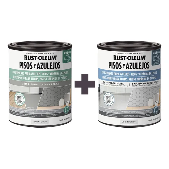 Kit Revestimiento Pisos Y Azulejos Base Gris Piedra+protecto Acabado Semi-brillante Color Gris Piedra