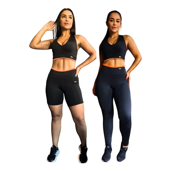 Kit 1 Short +1 Top +1 Calça Legging Fitness Conjunto 3 Peças