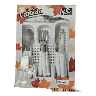 Kit Talheres 24 Pecas Porta Talher Luxo Premium Cor Branco Kit Talheres 24 Pecas Porta Talher Luxo Premium Cor Branco