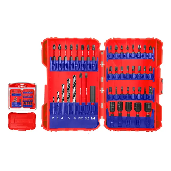 Kit Set 45 Pzs Mechas Puntas De Impacto Atornillador Emtop