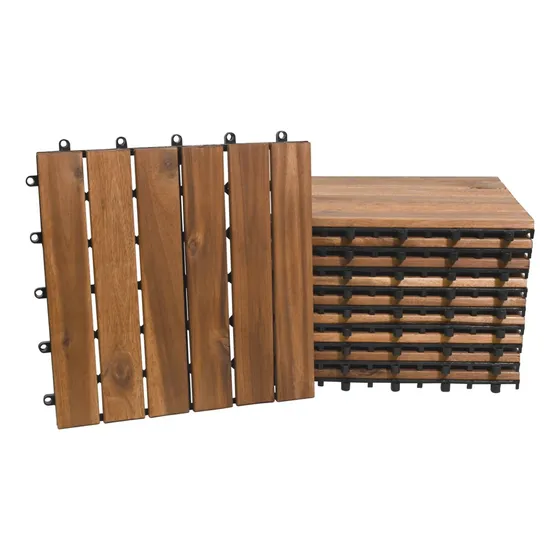 Caja De  10 Pz Piso Modular Acacia  Deck Tile 6 Slats