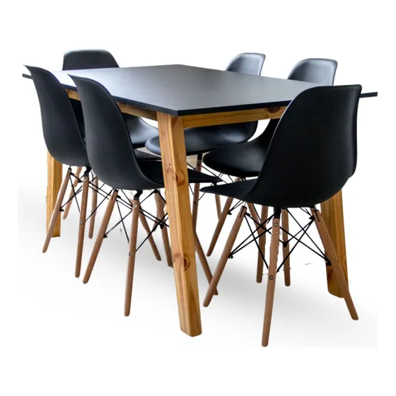 Juego Comedor Nórdico Mesa Escandinava 140 + 6 Sillas Eames Color Negro