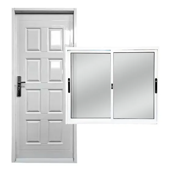 Ventana De Aluminio Y Puerta De Chapa Doble Exterior Blancas