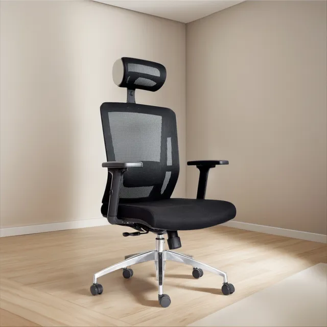 Silla De Oficina Pste Bonno Delphi Ii Sychro Alum Negra Color Negro Material Del Tapizado Tela/malla