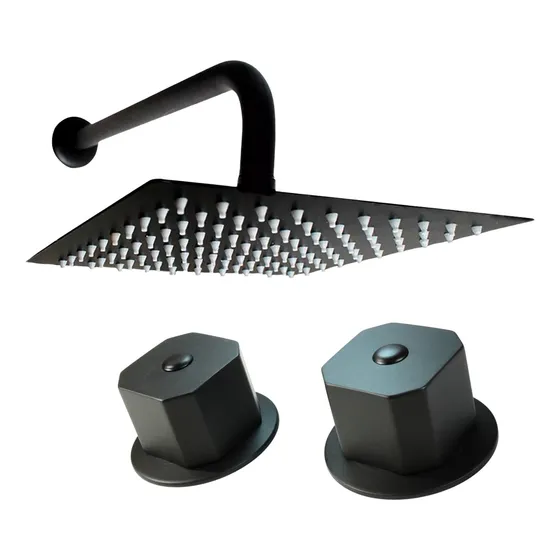 Kit De Regadera Cuadrada Con Manerales Negro Con Tubo Mate