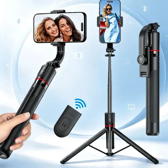 Tripé Bastão Pau de Selfie Para Celular 1,71M Portátil Com Controle Bluetooth 10M Extensível 3 Em 1