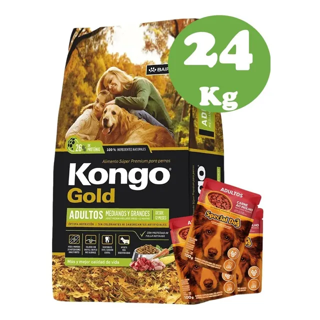 Alimento Kongo Gold para perro adulto de raza mediana y grande sabor Agroindustrias Baires mix de 24 kg