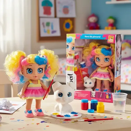 Boneca com Cachorrinho para Pintar Bee Toys My Best Pintura + Tintas
