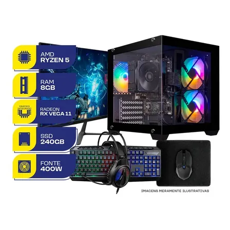 Pc Gamer Completo Mcl, Ryzen 5 3400g, 8gb Ddr4, Ssd 240gb 240 Gb 8 Gb Radeon Rx Vega 11 Graphics