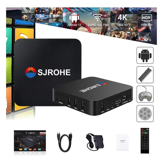 Sjrohe Internet Streaming Tv Box Android 13.0 4k Full Hd 4+32gb 3840x2160 Android Tv Box Game Box Tv Stick Para Google App Store,youtube, Netflix Cable Usb Tv Android