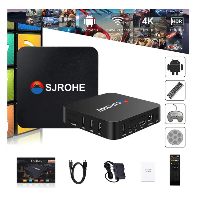 Sjrohe Internet Streaming Tv Box Android 13.0 4k Full Hd 4+32gb 3840x2160 Android Tv Box Game Box Tv Stick Para Google App Store,youtube, Netflix Cable Usb Tv Android