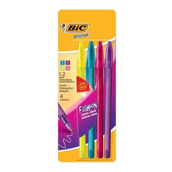 Lapicera Cristal Fashion X4 Colores Bic