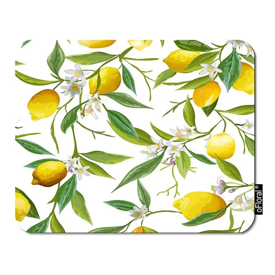 Alfombrilla Mouse Para Juego Limon Fruta Amarilla Flor Hoja