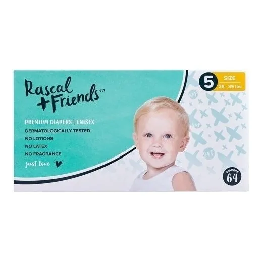 Pañales Rascal + Friends Premium, Tamaño 5, 64 Unidades