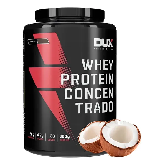 Dux Whey Concentrado Proteína 100% Pura 900g Ganho De Massa Sabor Coco