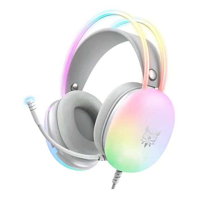 Audífonos gamer Onikuma Gamer X25 blanco con luz rgb LED para PC Xbox PS Teléfono móvil