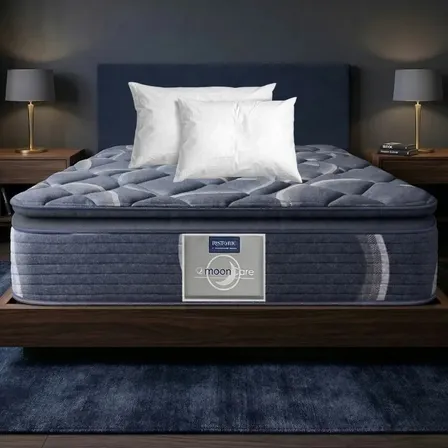 Colchón Restonic Matrimonial De Alta Densidad Anti Estrés Gris Oscuro Con Almohadas