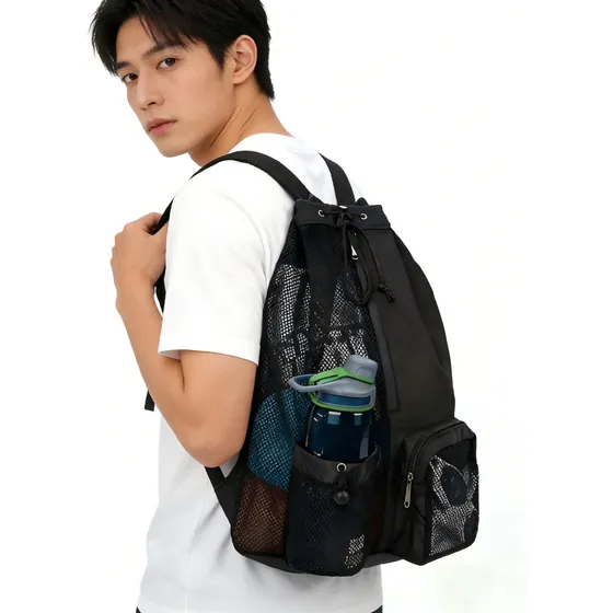 Mochila De Natación De Malla Con Cordón Para Nadar Y Hacer E Negro Mochila De Natación Bolsa De Playa Bolsa De Viaje Mochila Mochila Deportiva