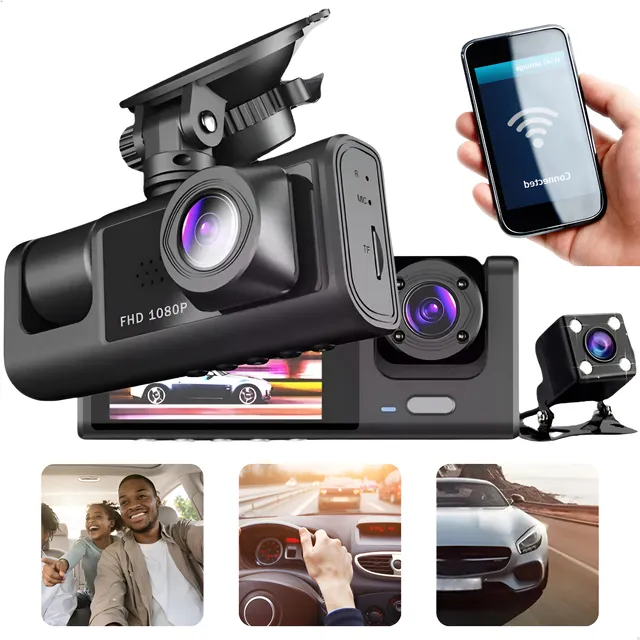 Câmera Automotiva Veicular Interna Wifi Lente Dupla Hd + Ré