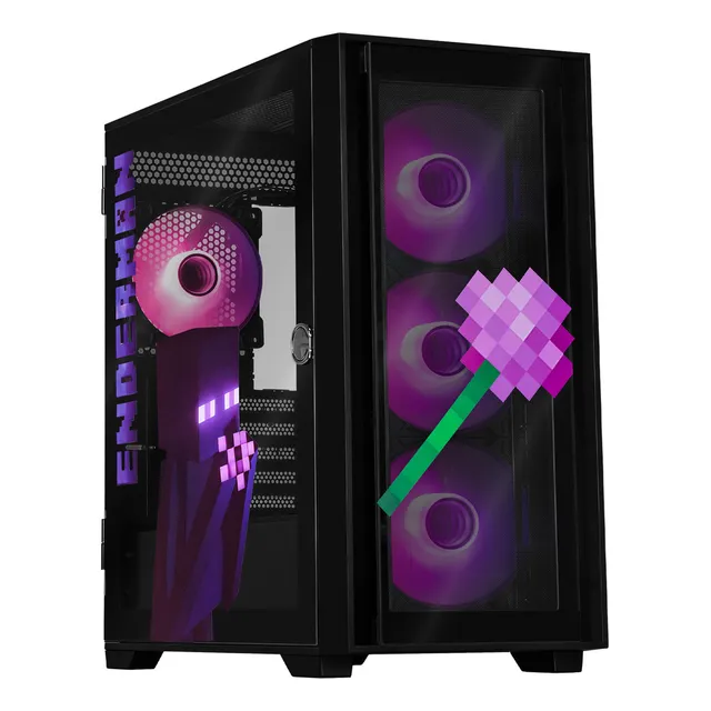 Gabinete XTREME PC GAMING Minecraft Enderman Edition Mini Torre 4 Fan ARGB USB-C Negro CXTME6000BK