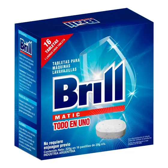 Tabletas Pastillas Maquina Lavavajilla Brill 3 En 1 X 16 Un