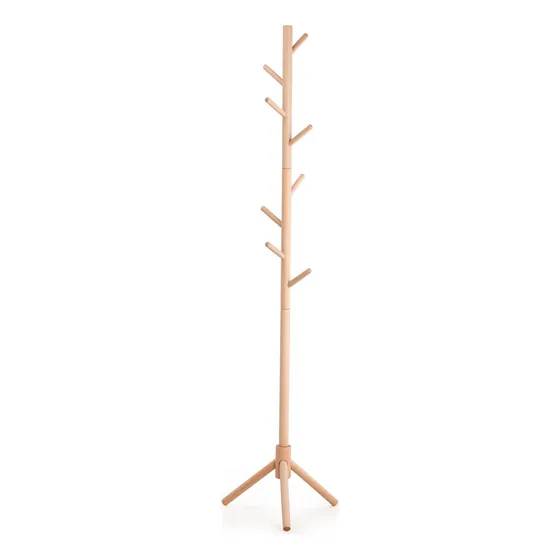 Mancebo De Madeira Para Pendurar Roupas Com 8 Ganchos 175cm Cor Natural