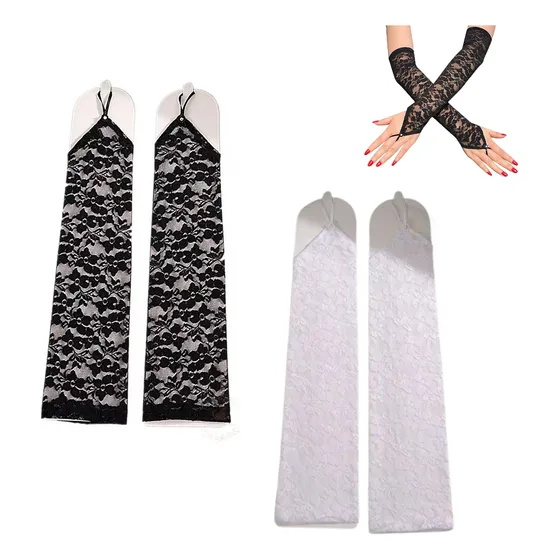 2 Pare Guantes De Encaje Sin Dedos Para Mujer,guantes Largos