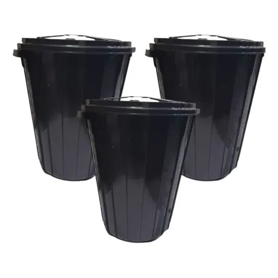 Set X3 Cestos De Basura 70litros Verde Negro Rojo