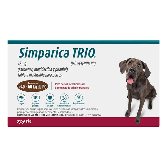 Simparica Trio Antipulgas Garrapatas Internos 40,1-60 Kg Color Blanco