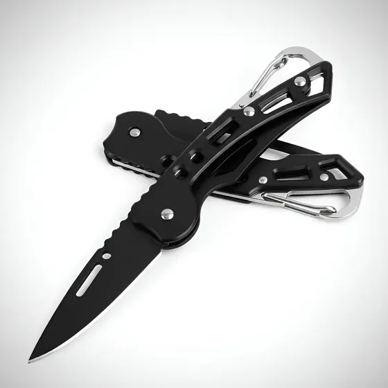 Canivete Bolso Aço Inox Com Mosquetão Camping Pesca Caça Cor Preto